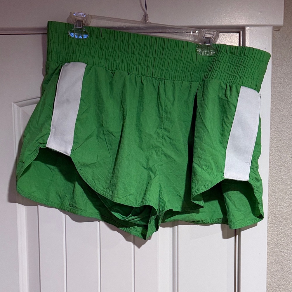 JoyLab Green Athletic Shorts with White Stripes
